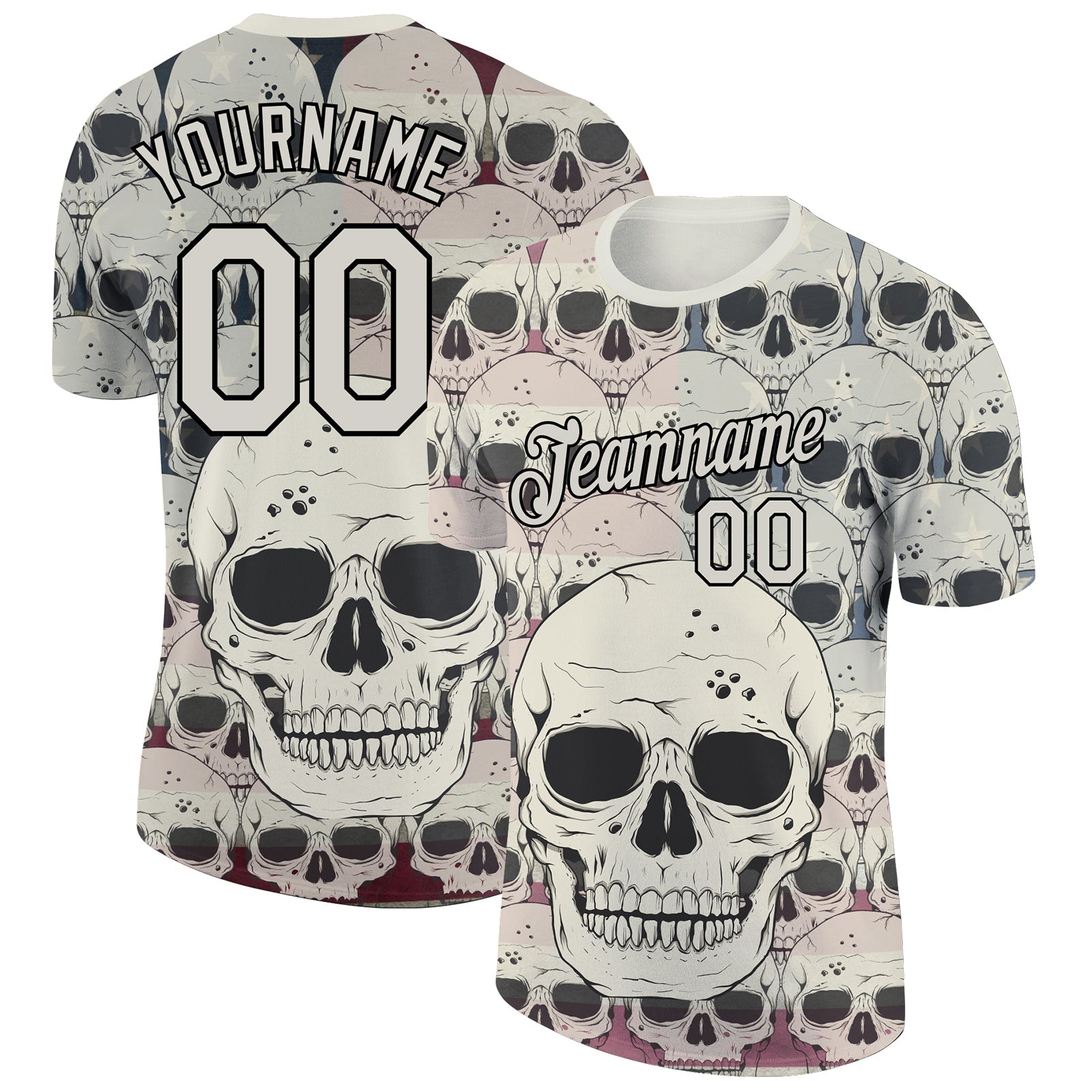 Custom City Cream Black 3D Skull Fashion Performance T-Shirt - Main View