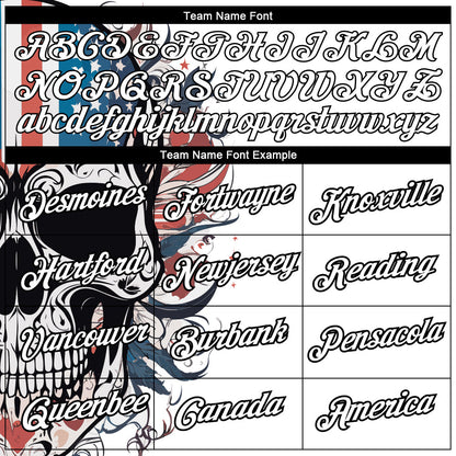 Custom White Black 3D Skull With American Flag Performance T-Shirt view 3