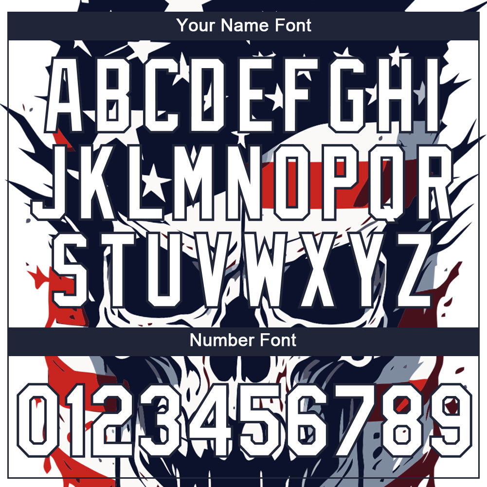 Custom White Navy 3D Skull With American Flag Performance T-Shirt view 4