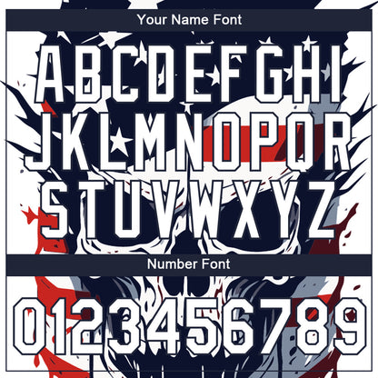 Custom White Navy 3D Skull With American Flag Performance T-Shirt view 4