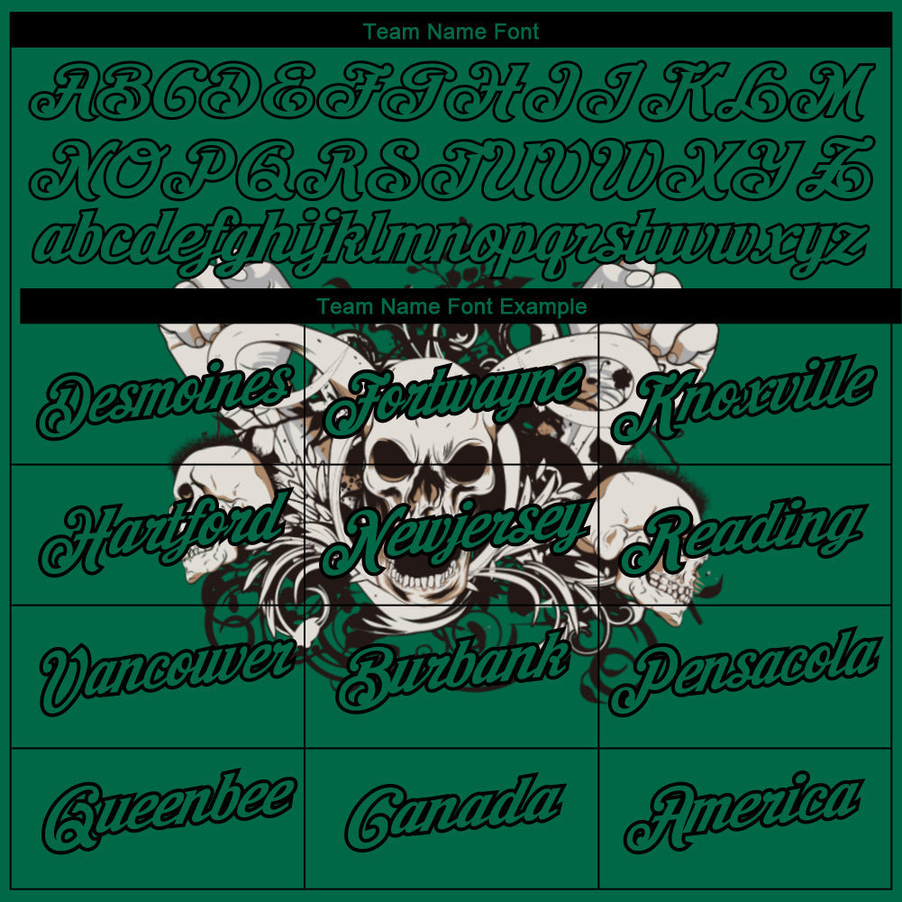 Custom Kelly Green Black 3D Skull Fashion Performance T-Shirt view 3