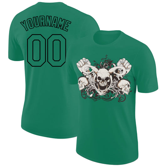 Custom Kelly Green Black 3D Skull Fashion Performance T-Shirt - Main View