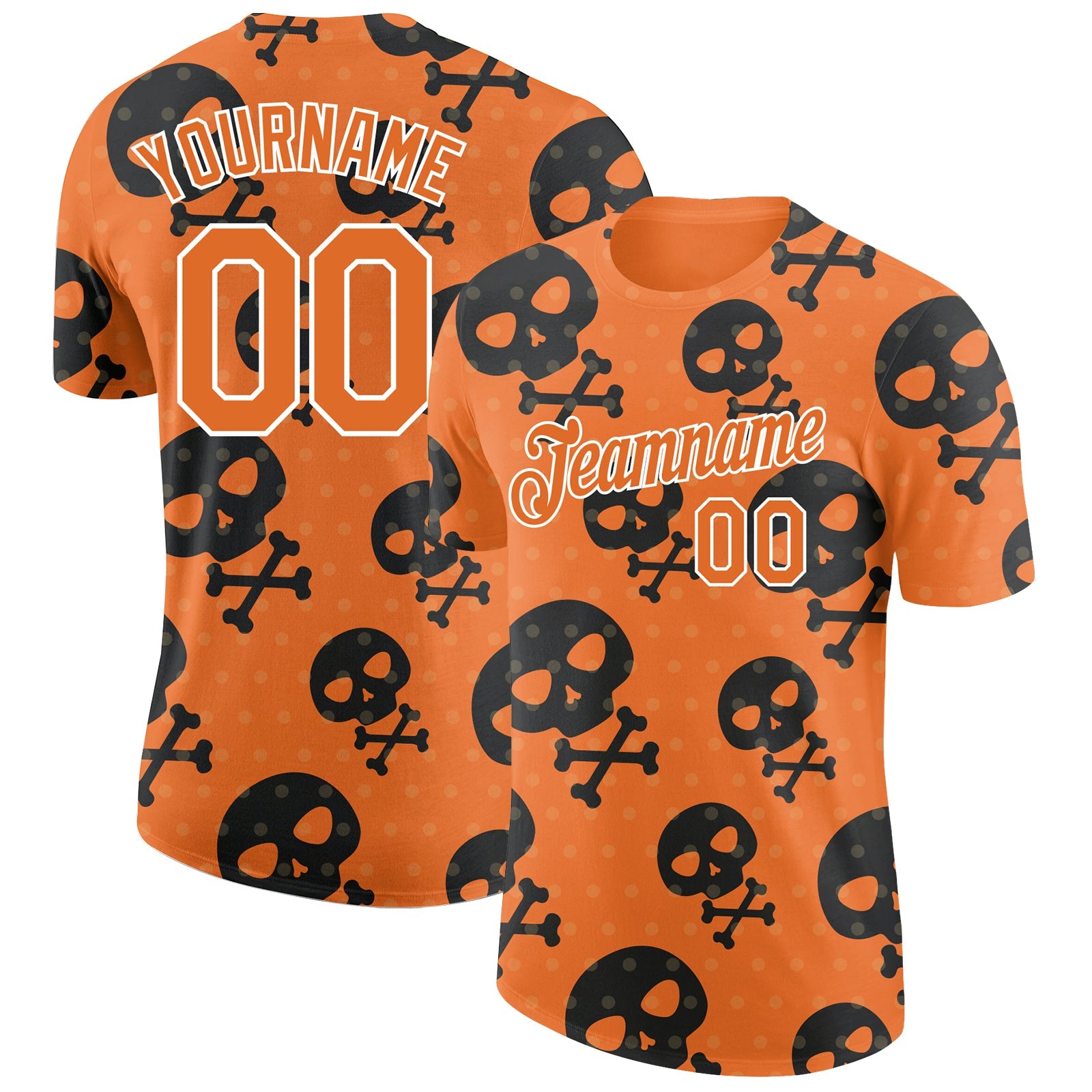 Custom Orange White 3D Skull Fashion Performance T-Shirt - Main View