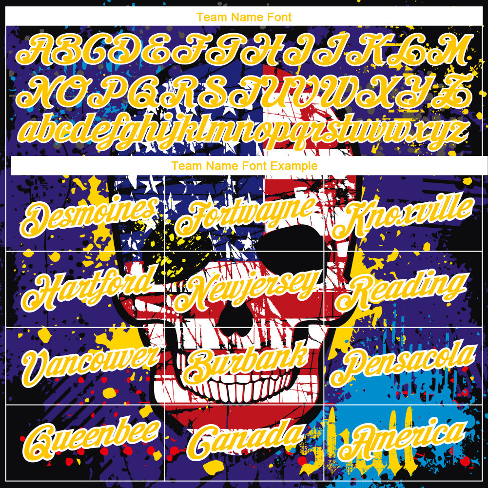 Custom Dark Purple Yellow-White 3D Skull With American Flag Performance T-Shirt view 3