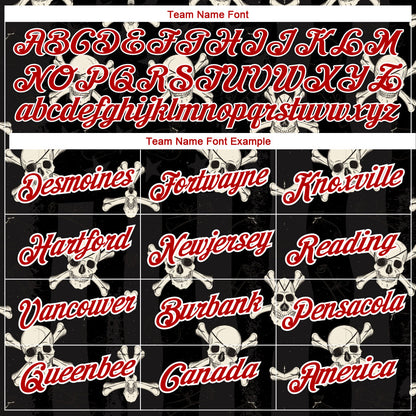 Custom Black Red-White 3D Skull Fashion Performance T-Shirt view 3