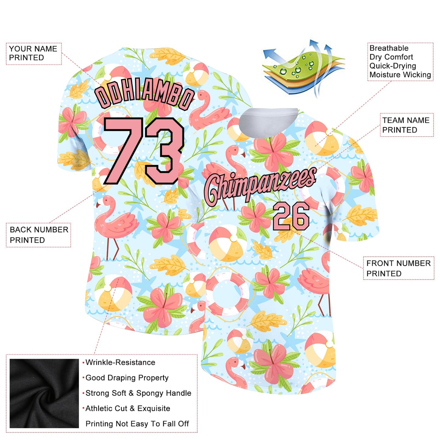 Custom White Medium Pink-Black 3D Pattern Design Tropical Hawaii Flamingo Performance T-Shirt view 2