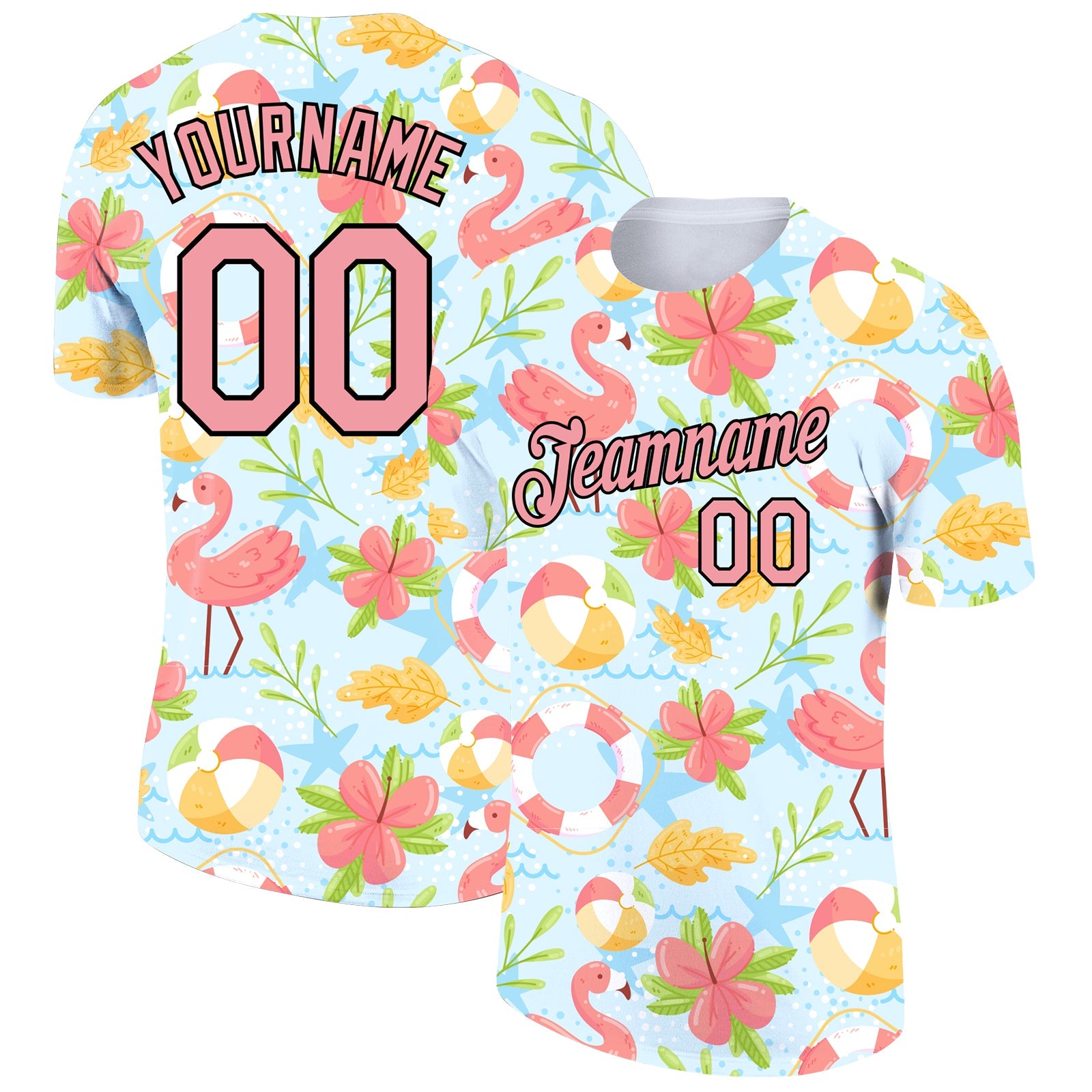 Custom White Medium Pink-Black 3D Pattern Design Tropical Hawaii Flamingo Performance T-Shirt - Main View
