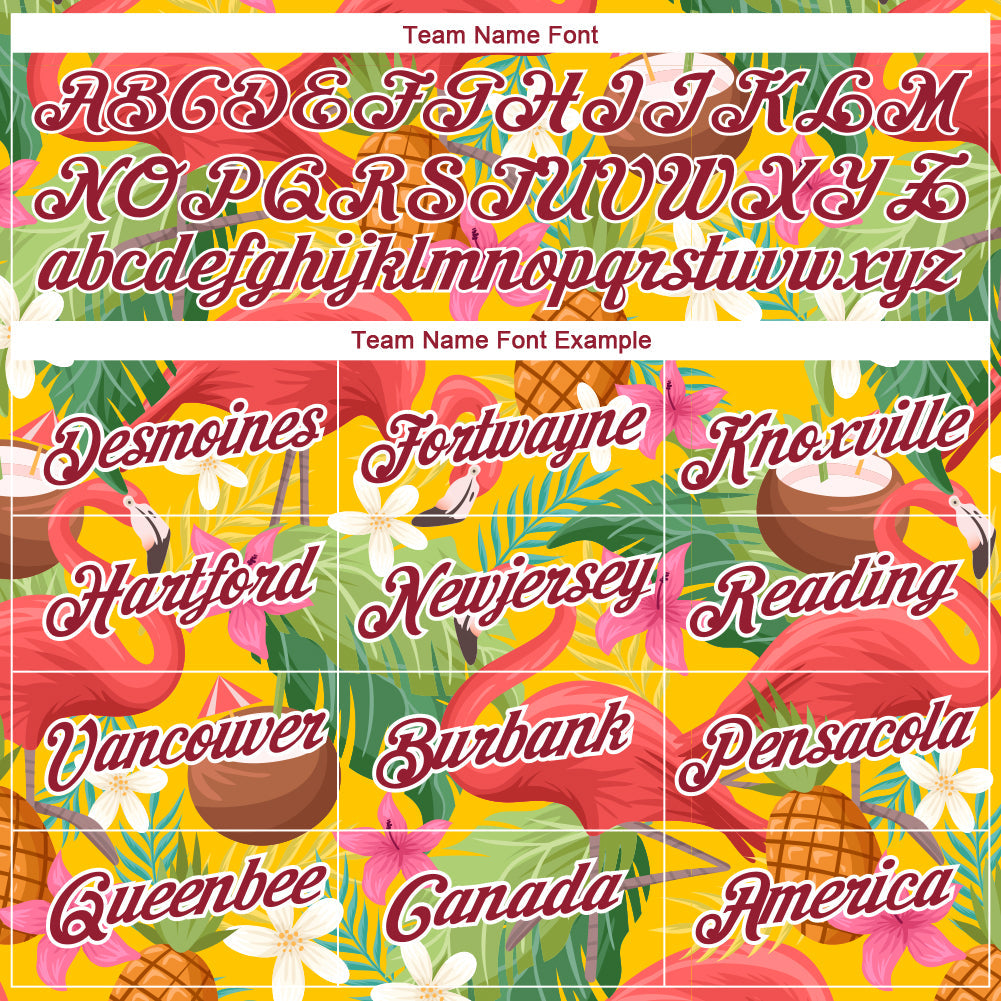 Custom Yellow Crimson-White 3D Pattern Design Tropical Hawaii Flamingo Performance T-Shirt view 3