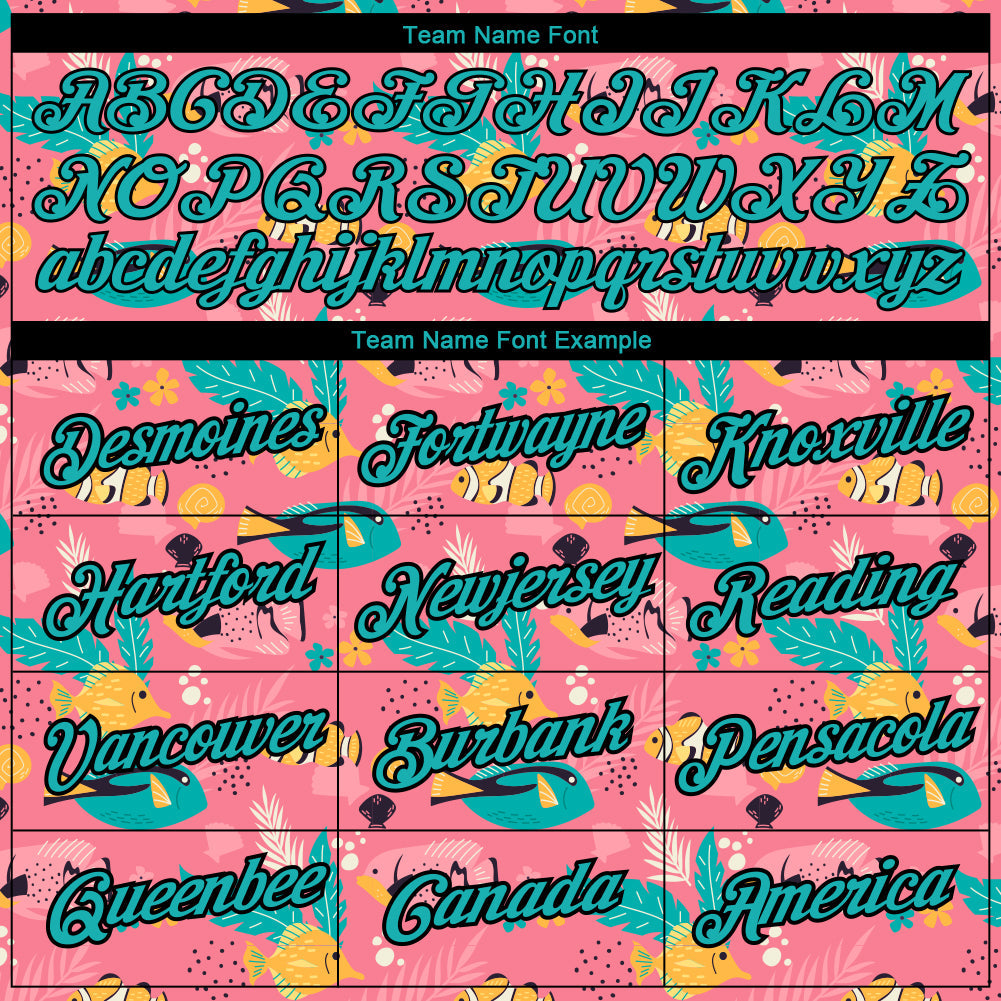 Custom Pink Aqua-Black 3D Pattern Design Summer Holiday Fish Performance T-Shirt view 3