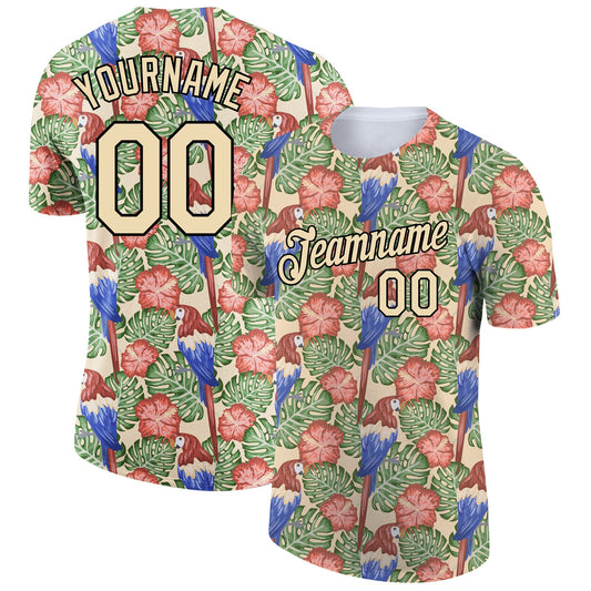 Custom City Cream Black 3D Pattern Design Tropical Hawaii Bird And Leaves Performance T-Shirt - Main View