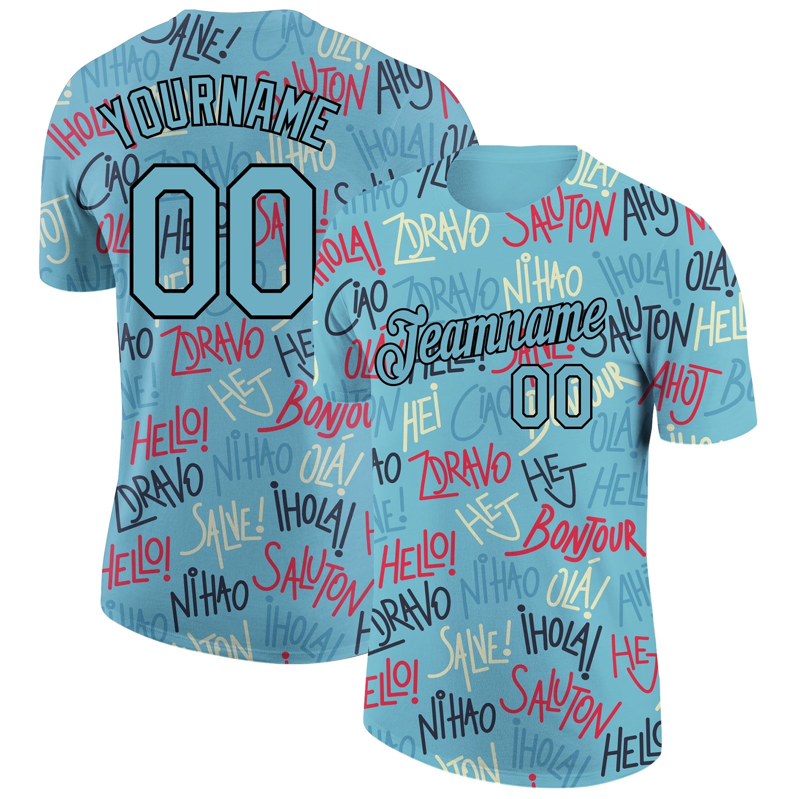 Custom Panther Blue Black 3D Pattern Design Hello Performance T-Shirt - Main View