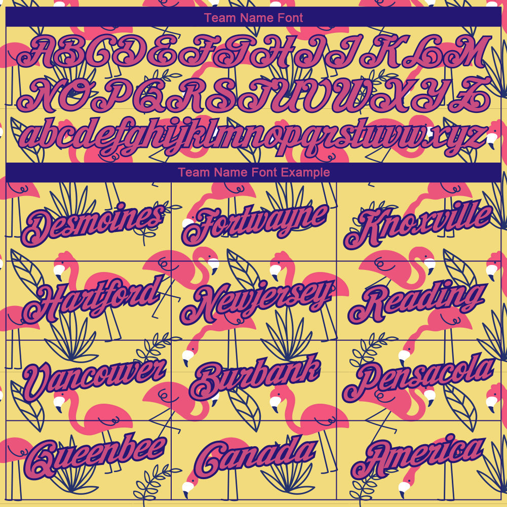Custom Yellow Pink-Dark Purple 3D Pattern Design Tropical Hawaii Flamingo Performance T-Shirt view 3