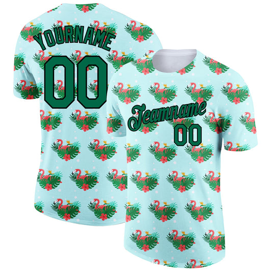 Custom Lakes Blue Kelly Green-Black 3D Pattern Design Tropical Hawaii Flamingo Performance T-Shirt - Main View
