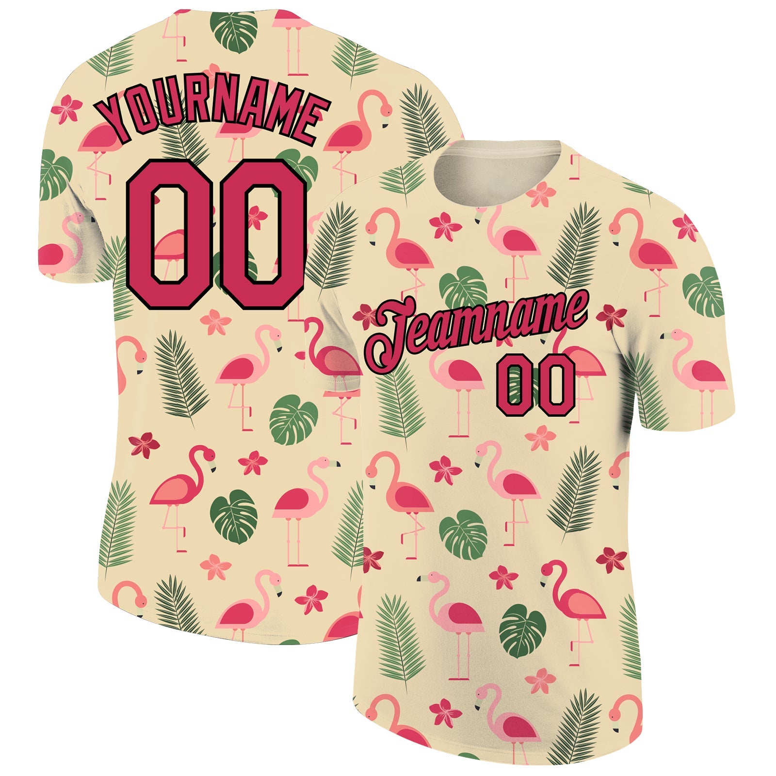 Custom City Cream Neon Pink-Black 3D Pattern Design Tropical Hawaii Flamingo Performance T-Shirt - Main View