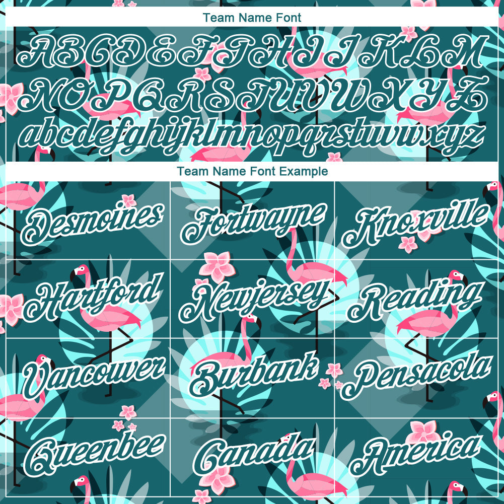 Custom Teal White 3D Pattern Design Tropical Hawaii Flamingo Performance T-Shirt view 3