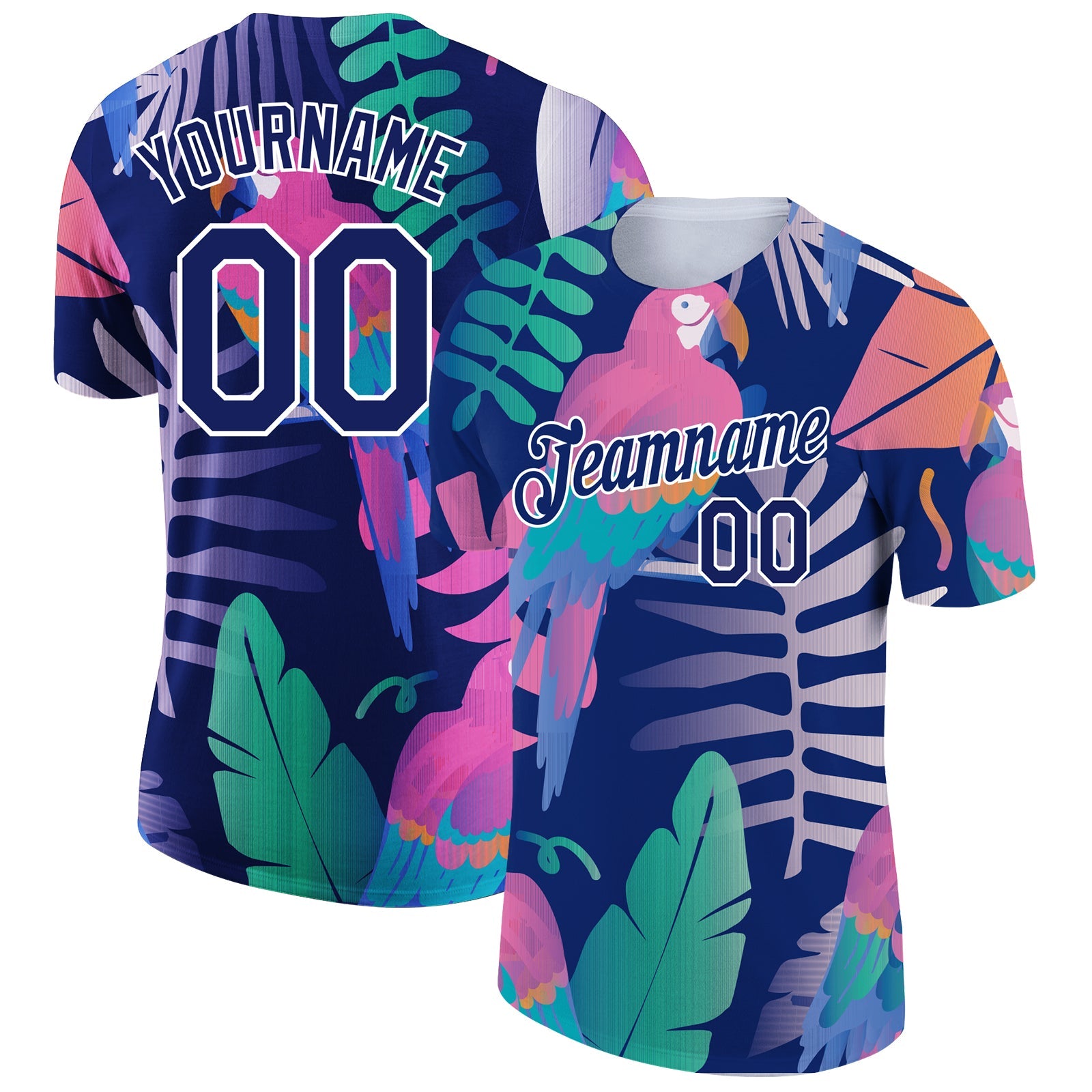Custom Navy White 3D Pattern Design Tropical Hawaii Bird Performance T-Shirt - Main View