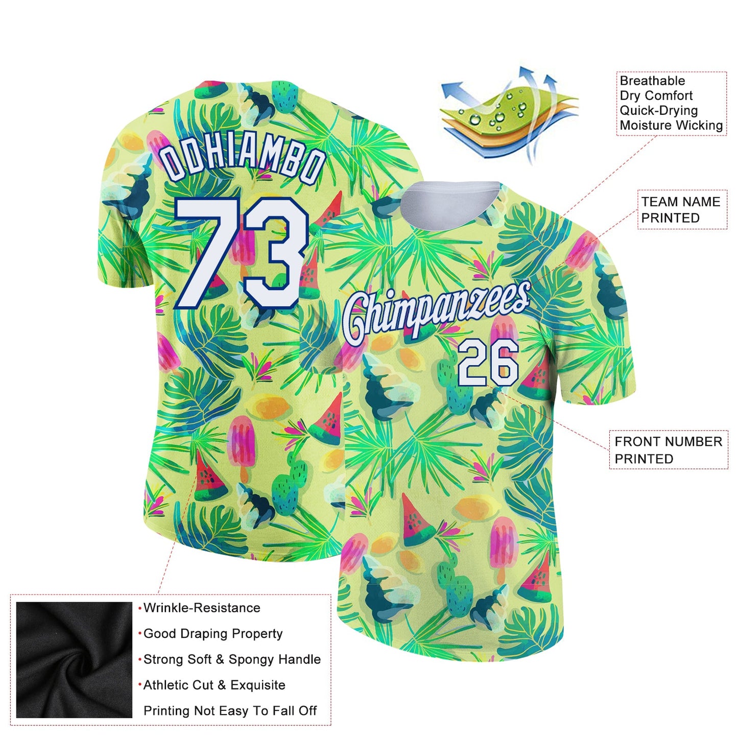 Custom Neon Yellow White-Royal 3D Pattern Design Hawaii Summer Fruit Performance T-Shirt view 3
