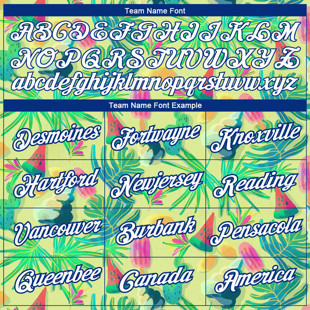 Custom Neon Yellow White-Royal 3D Pattern Design Hawaii Summer Fruit Performance T-Shirt view 4