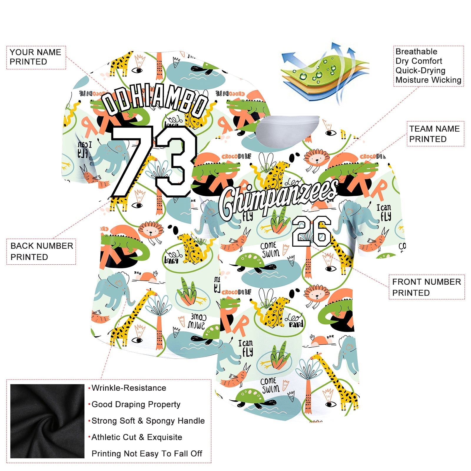 Custom White Black 3D Pattern Design Animal Performance T-Shirt view 2