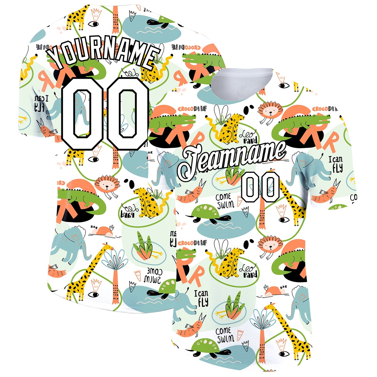 Custom White Black 3D Pattern Design Animal Performance T-Shirt - Main View