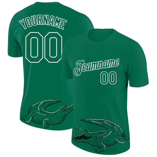 Custom Kelly Green White 3D Pattern Design Crocodile Performance T-Shirt - Main View