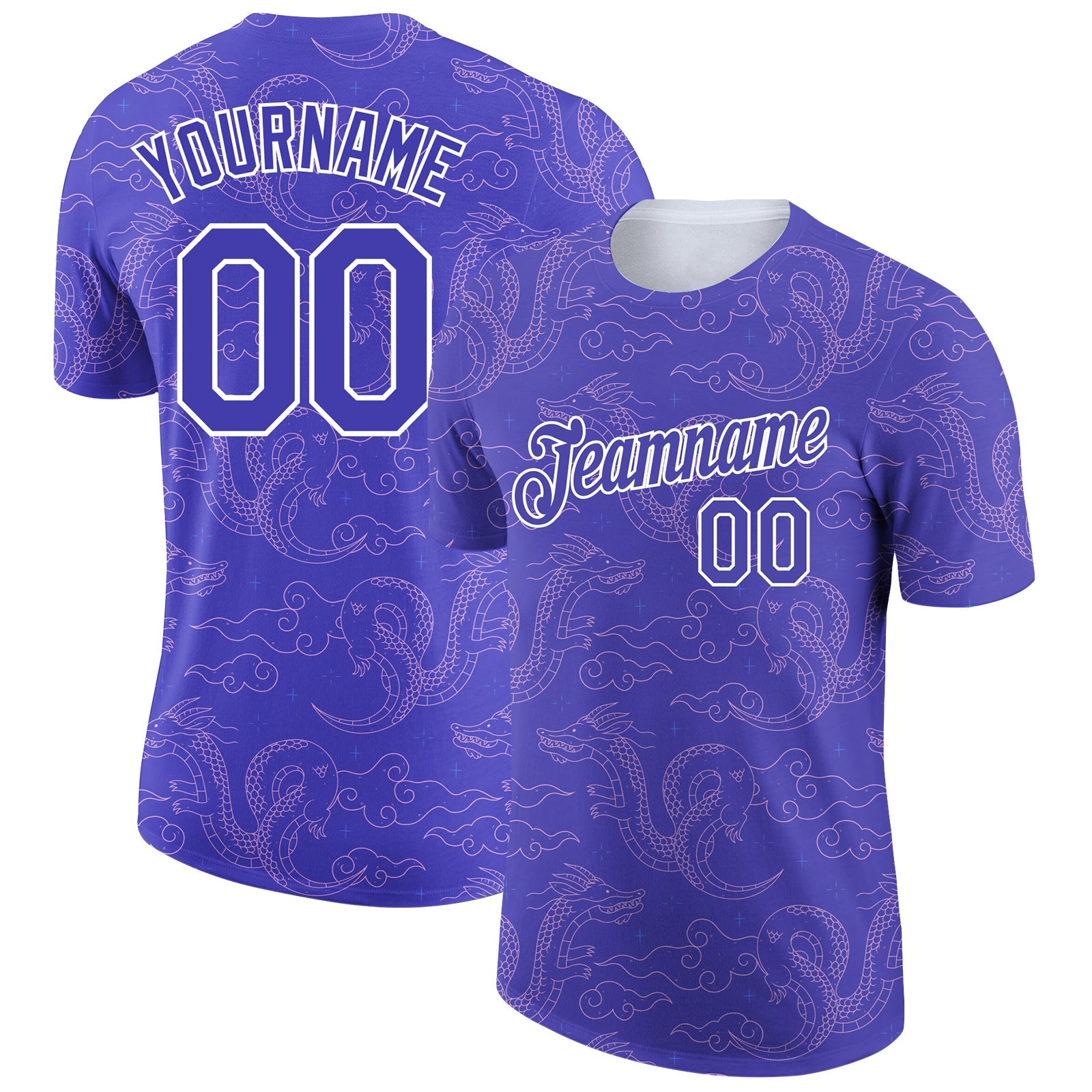 Custom Dark Purple White 3D Pattern Design Dragon Performance T-Shirt - Main View