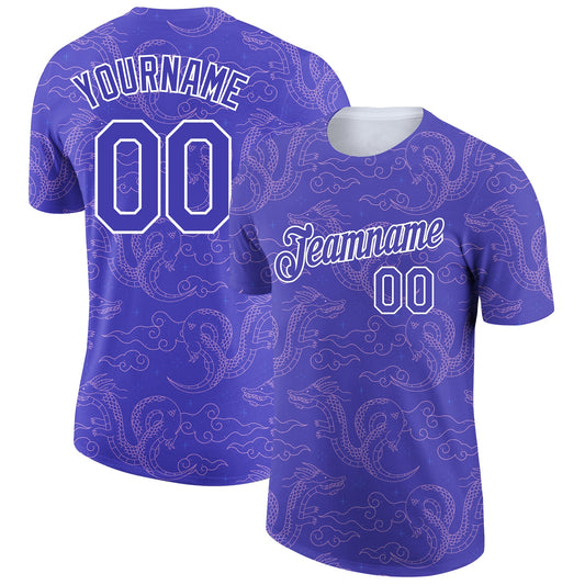 Custom Dark Purple White 3D Pattern Design Dragon Performance T-Shirt - Main View