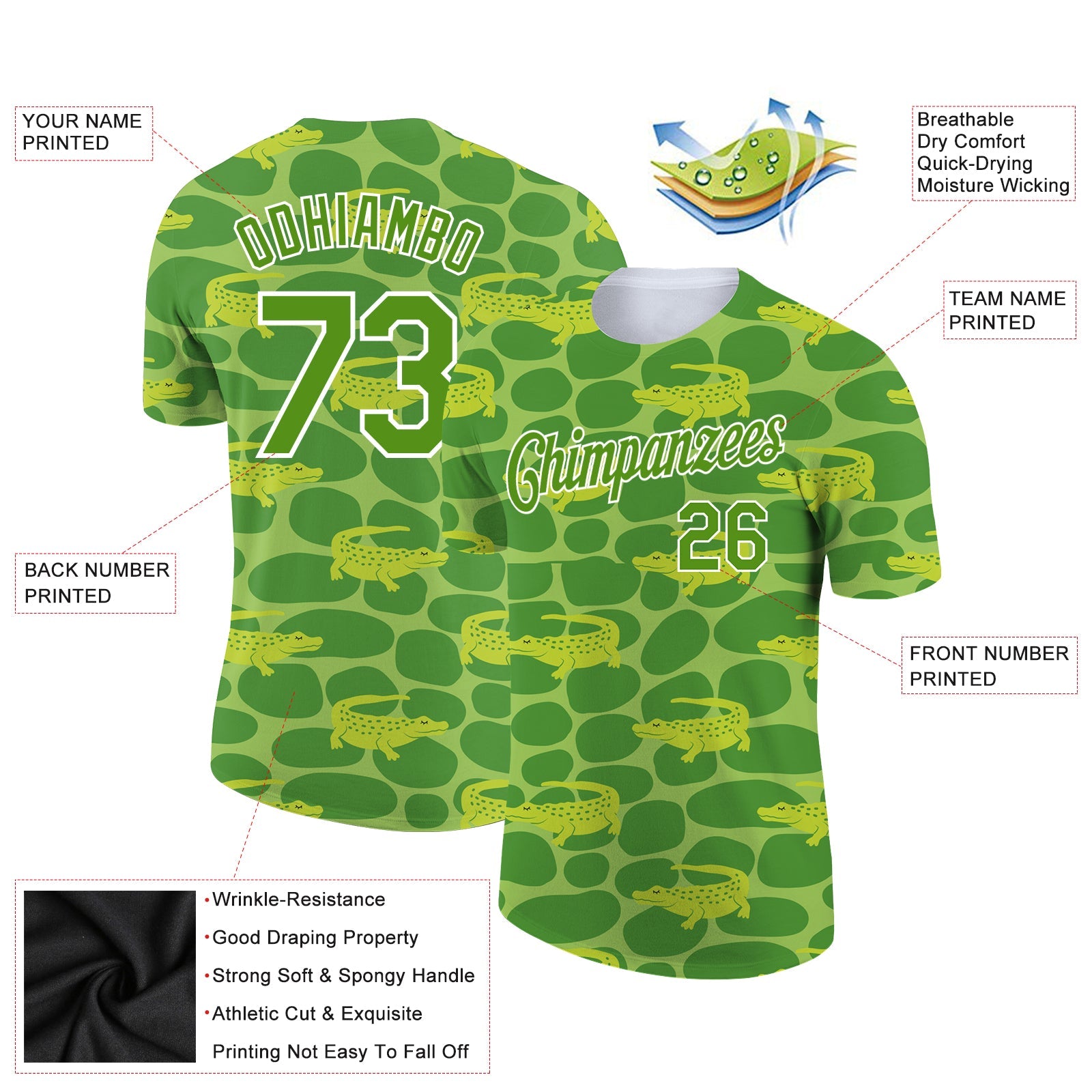 Custom Aurora Green White 3D Pattern Design Crocodile Performance T-Shirt view 2