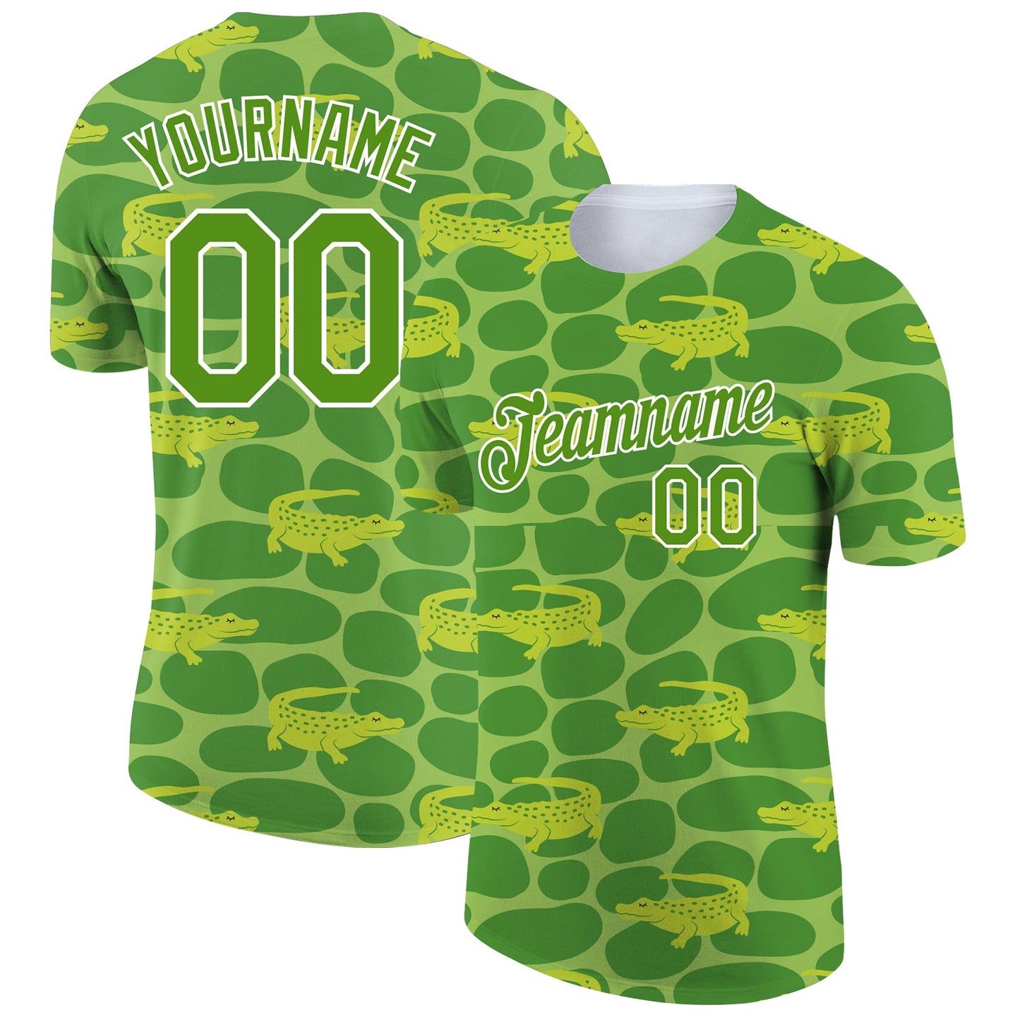 Custom Aurora Green White 3D Pattern Design Crocodile Performance T-Shirt - Main View