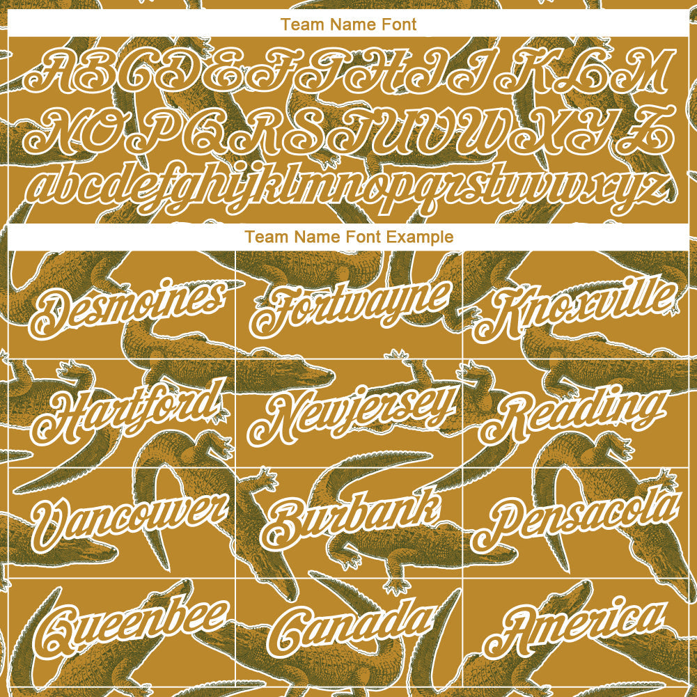 Custom Old Gold White 3D Pattern Design Crocodile Performance T-Shirt view 3