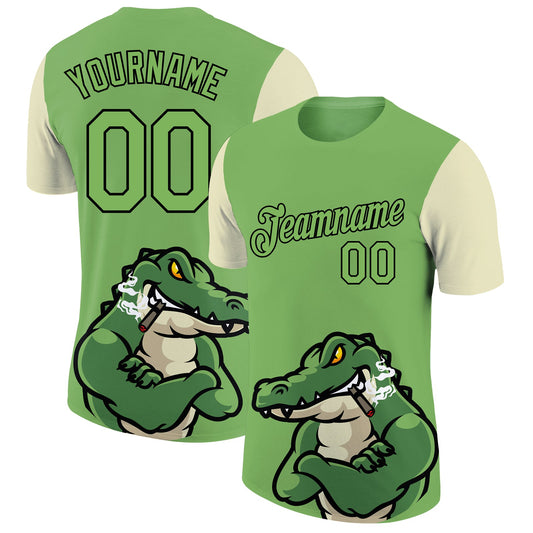 Custom Aurora Green Black-Cream 3D Pattern Design Crocodile Performance T-Shirt - Main View