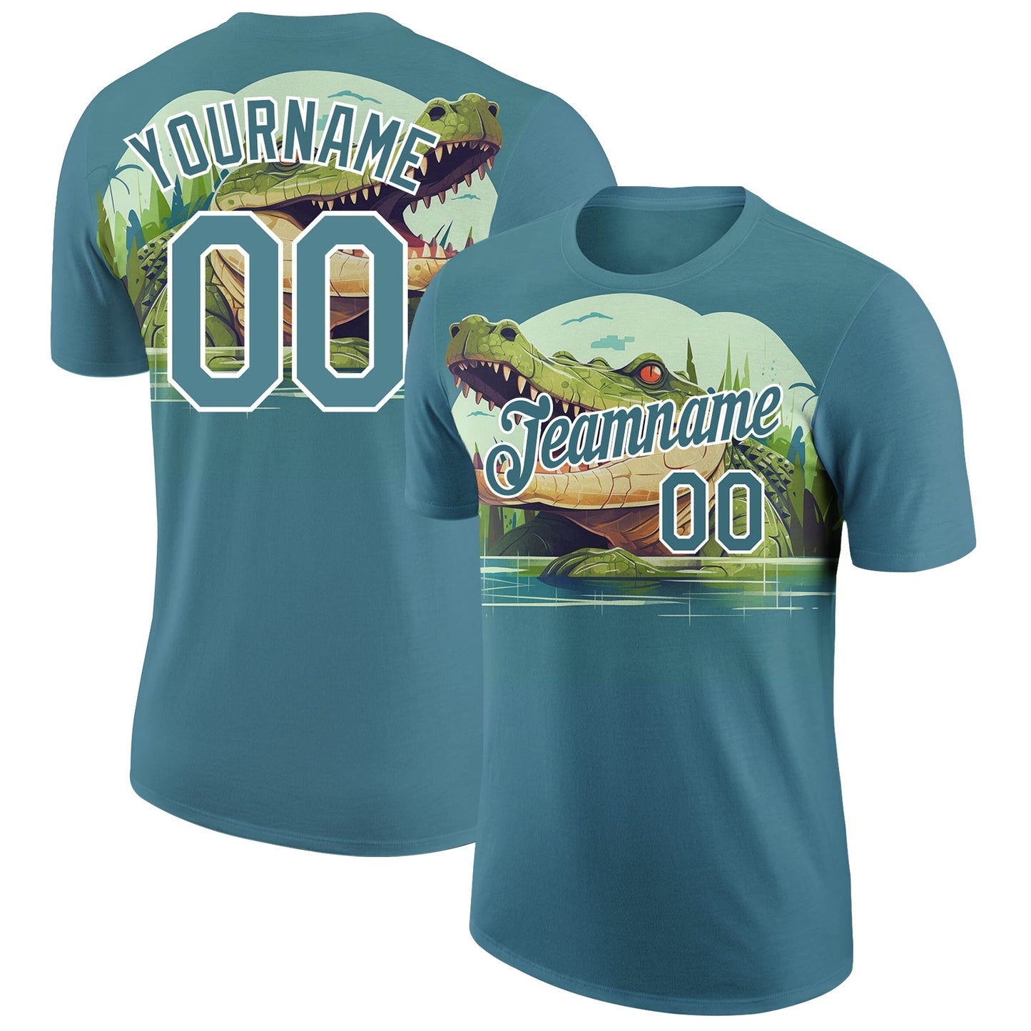 Custom Panther Blue White 3D Pattern Design Crocodile Performance T-Shirt - Main View