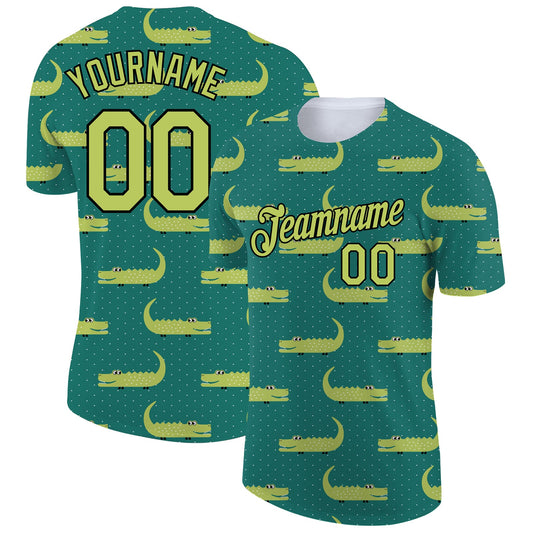 Custom Green Aurora Green-Black 3D Pattern Design Crocodile Performance T-Shirt - Main View