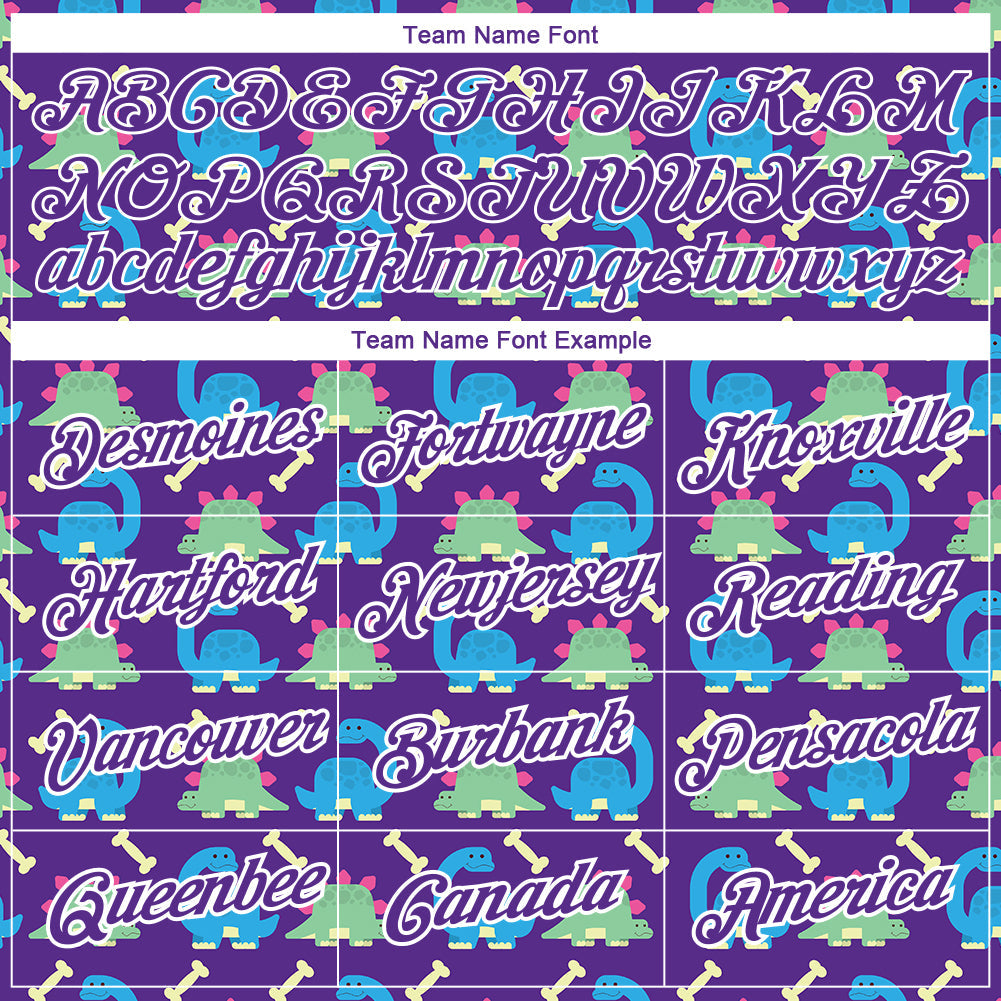 Custom Purple White 3D Pattern Design Dinosaur Performance T-Shirt view 3