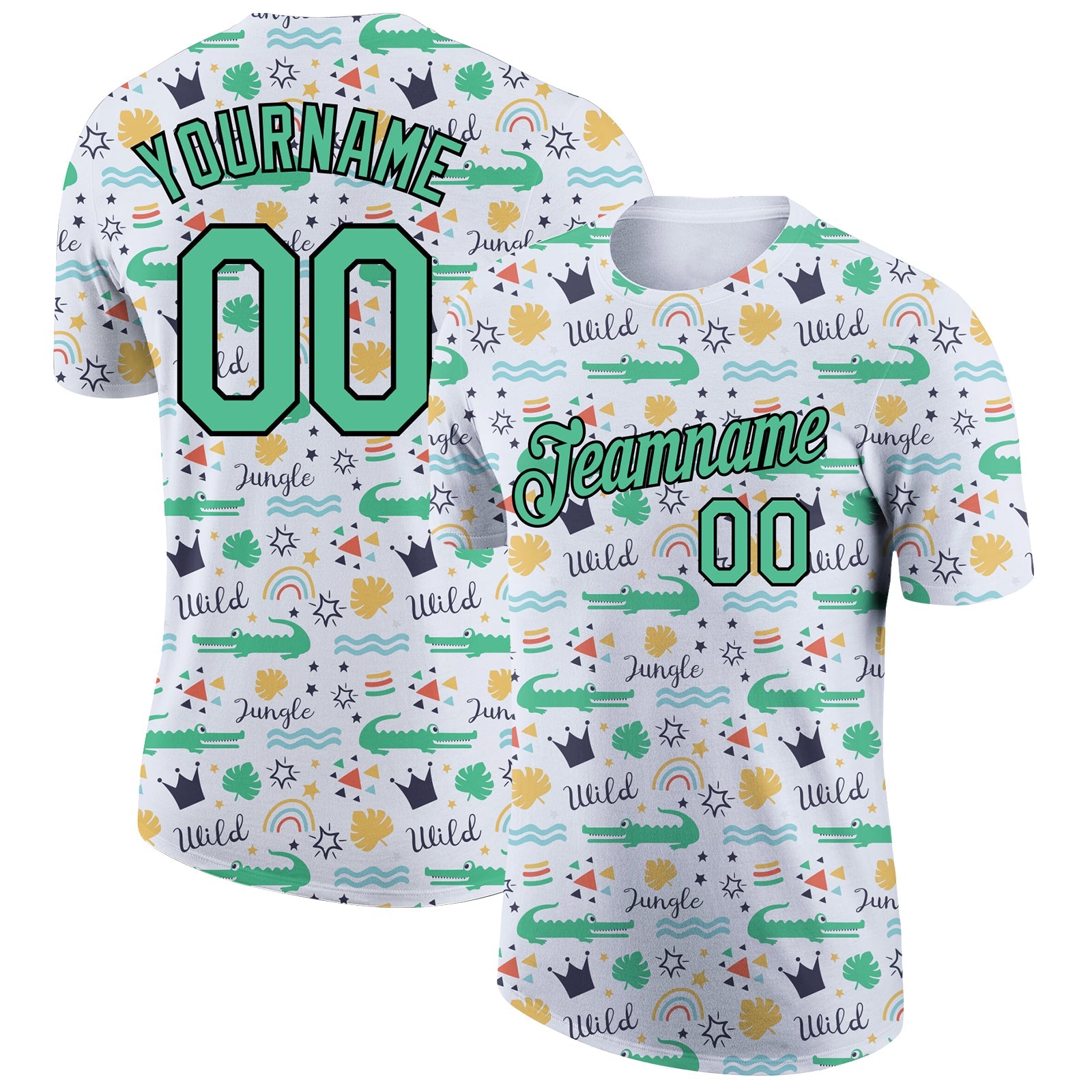 Custom White Kelly Green-Black 3D Pattern Design Crocodile Performance T-Shirt - Main View