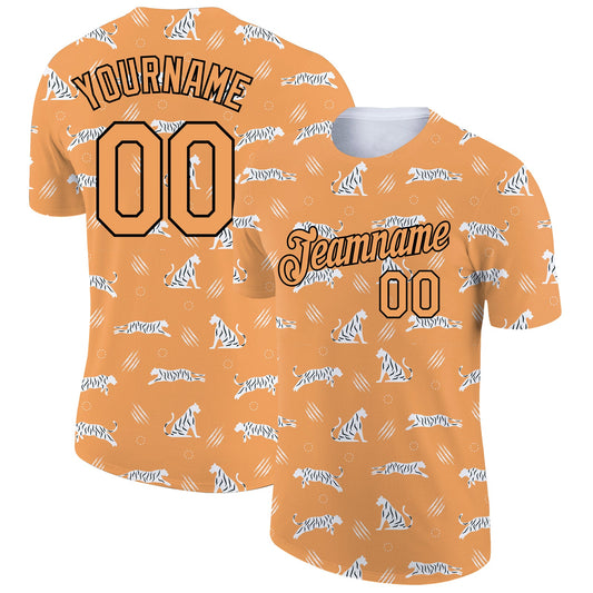 Custom Bay Orange Black 3D Pattern Design Tiger Performance T-Shirt - Main View