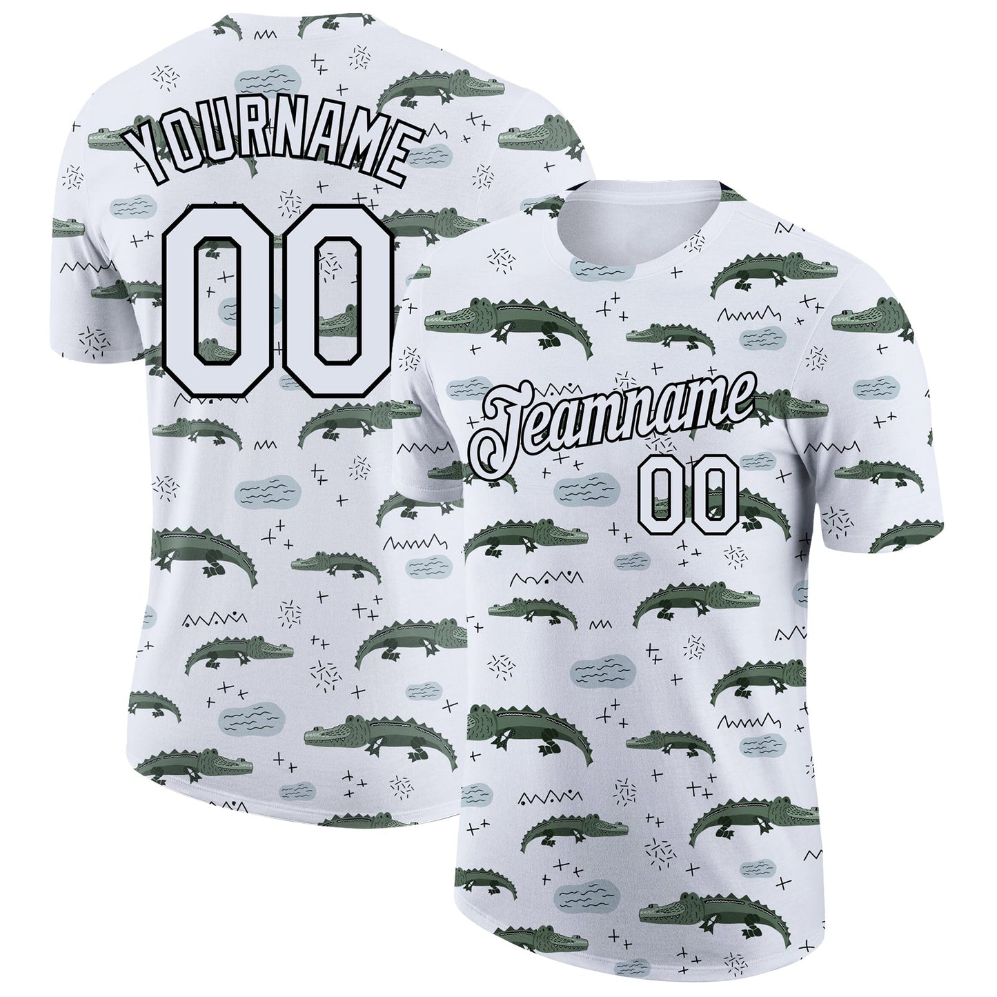 Custom White Black 3D Pattern Design Crocodile Performance T-Shirt - Main View