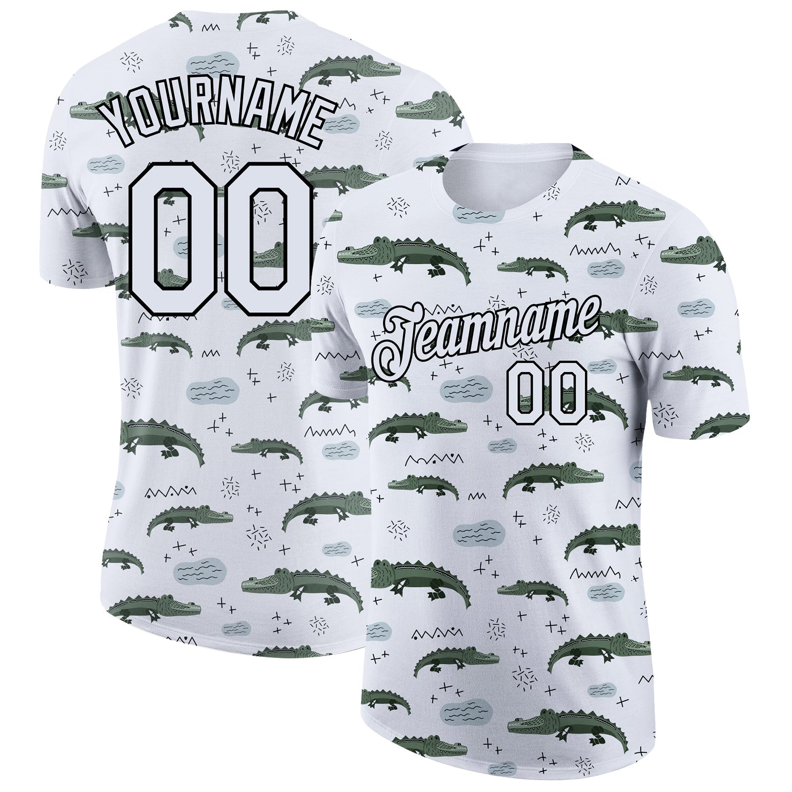 Custom White Black 3D Pattern Design Crocodile Performance T-Shirt - Main View