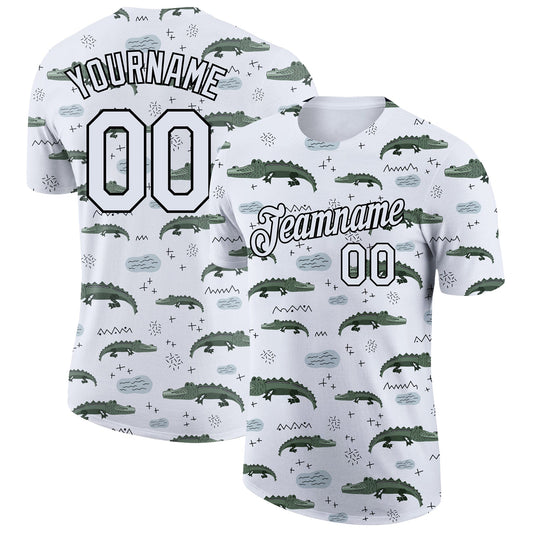 Custom White Black 3D Pattern Design Crocodile Performance T-Shirt - Main View