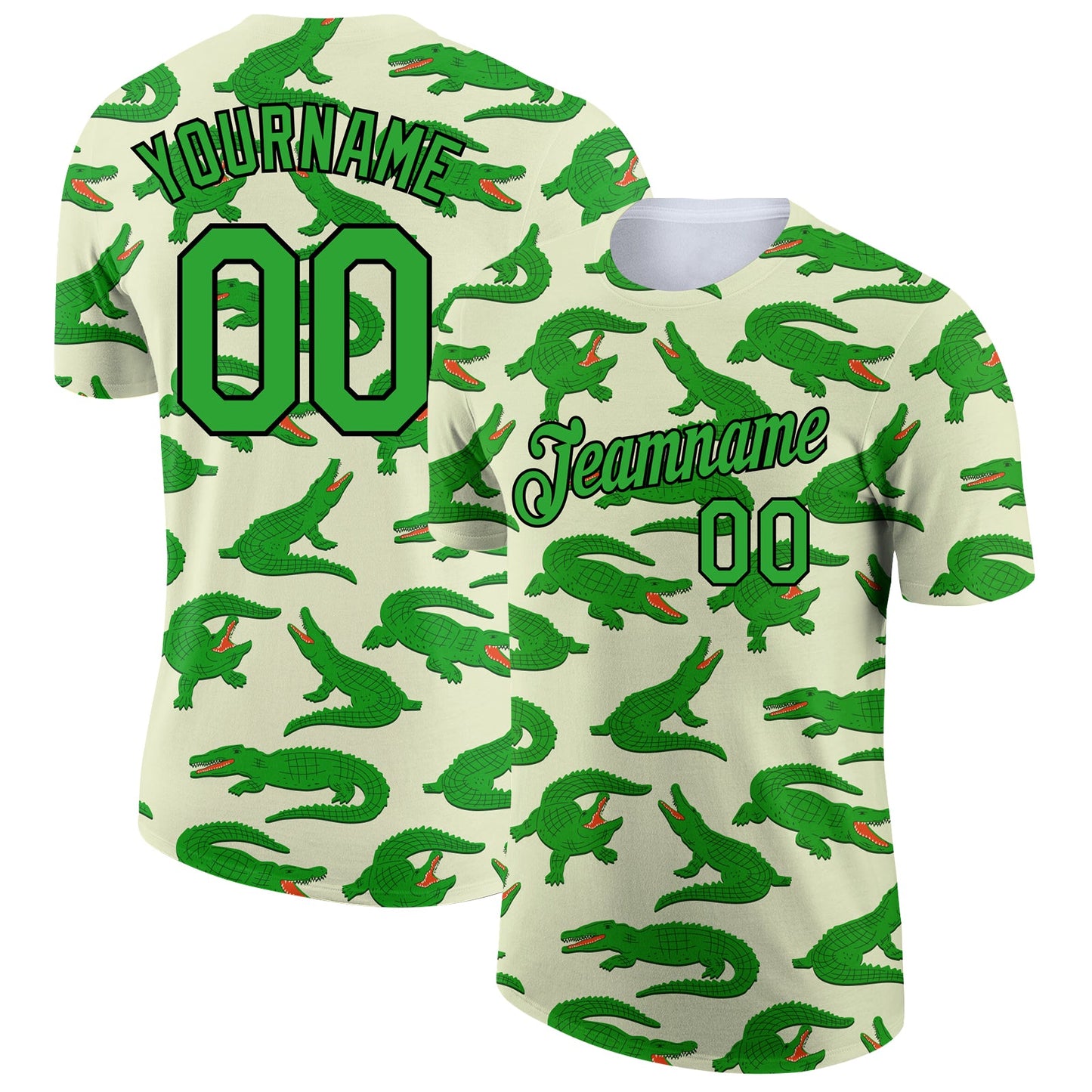Custom Cream Aurora Green-Black 3D Pattern Design Crocodile Performance T-Shirt - Main View