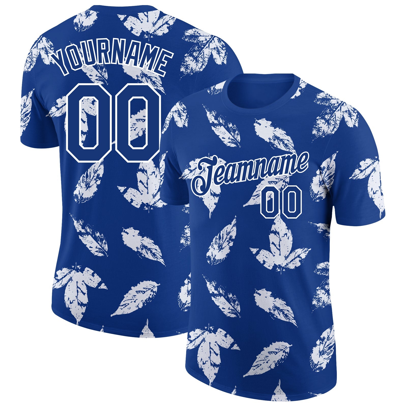 Custom Royal White 3D Pattern Design Tropical Palm Leaf Performance T-Shirt - Main View