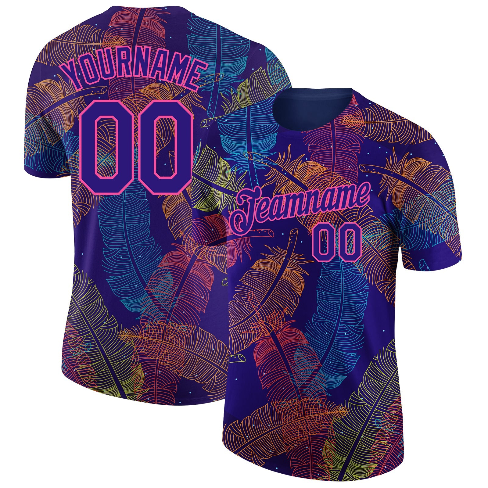 Custom Dark Purple Pink 3D Pattern Design Feather Performance T-Shirt - Main View