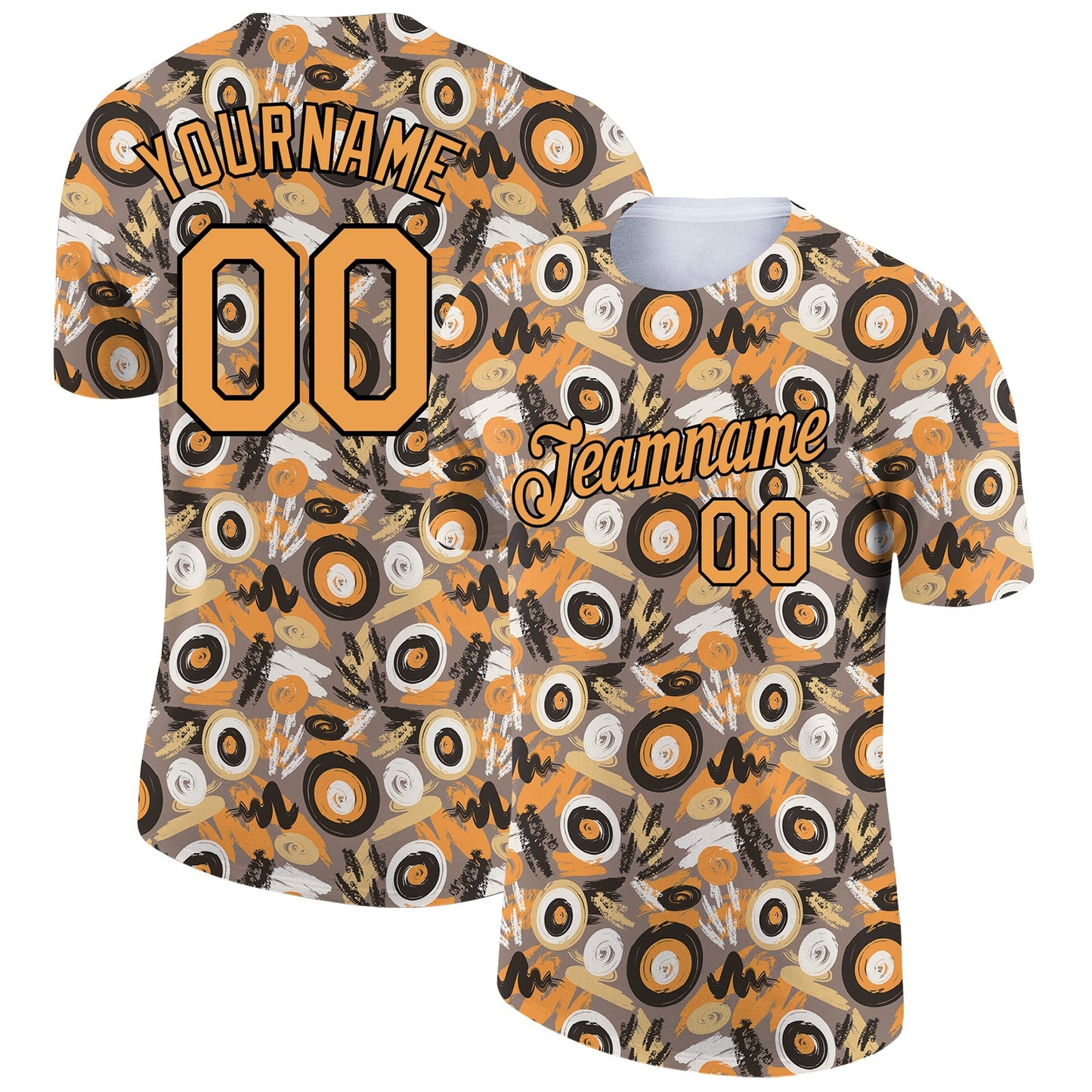 Custom Gray Old Gold-Black 3D Pattern Design Abstract Graffiti Performance T-Shirt - Main View