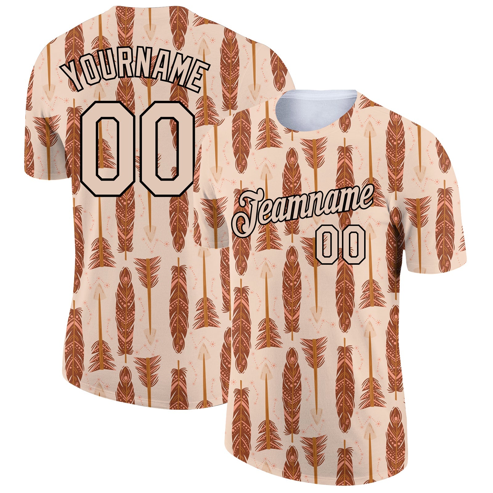 Custom Light Pink Black 3D Pattern Design Boho Style Performance T-Shirt - Main View