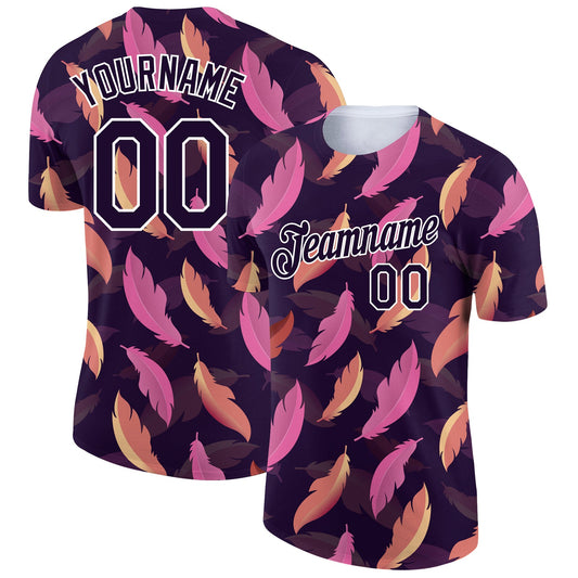 Custom Navy White 3D Pattern Design Feather Performance T-Shirt - Main View