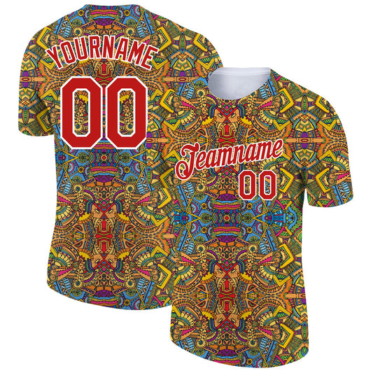 Custom White Red 3D Pattern Design Boho Style Performance T-Shirt - Main View