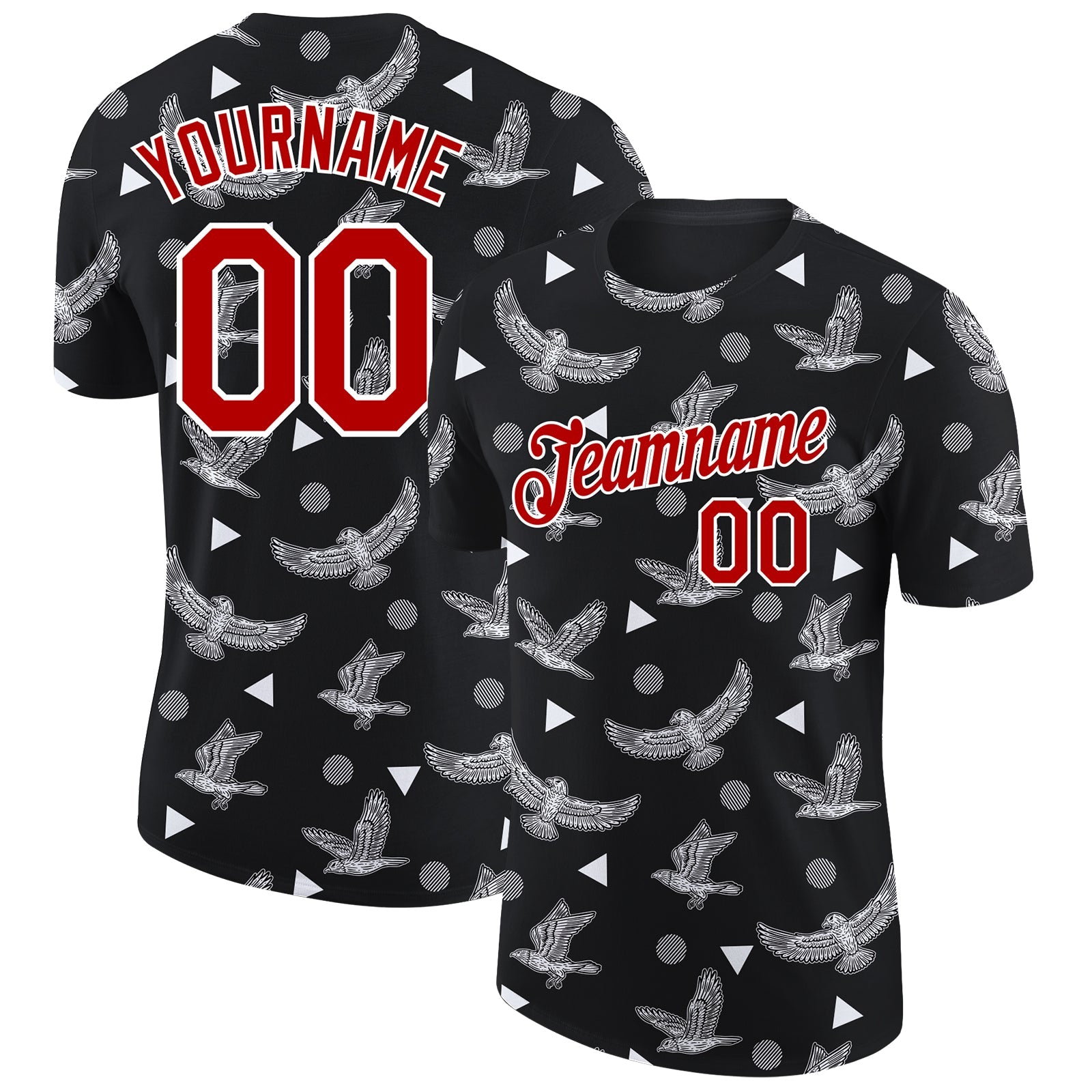 Custom Black Red-White 3D Pattern Design Eagle Performance T-Shirt - Main View