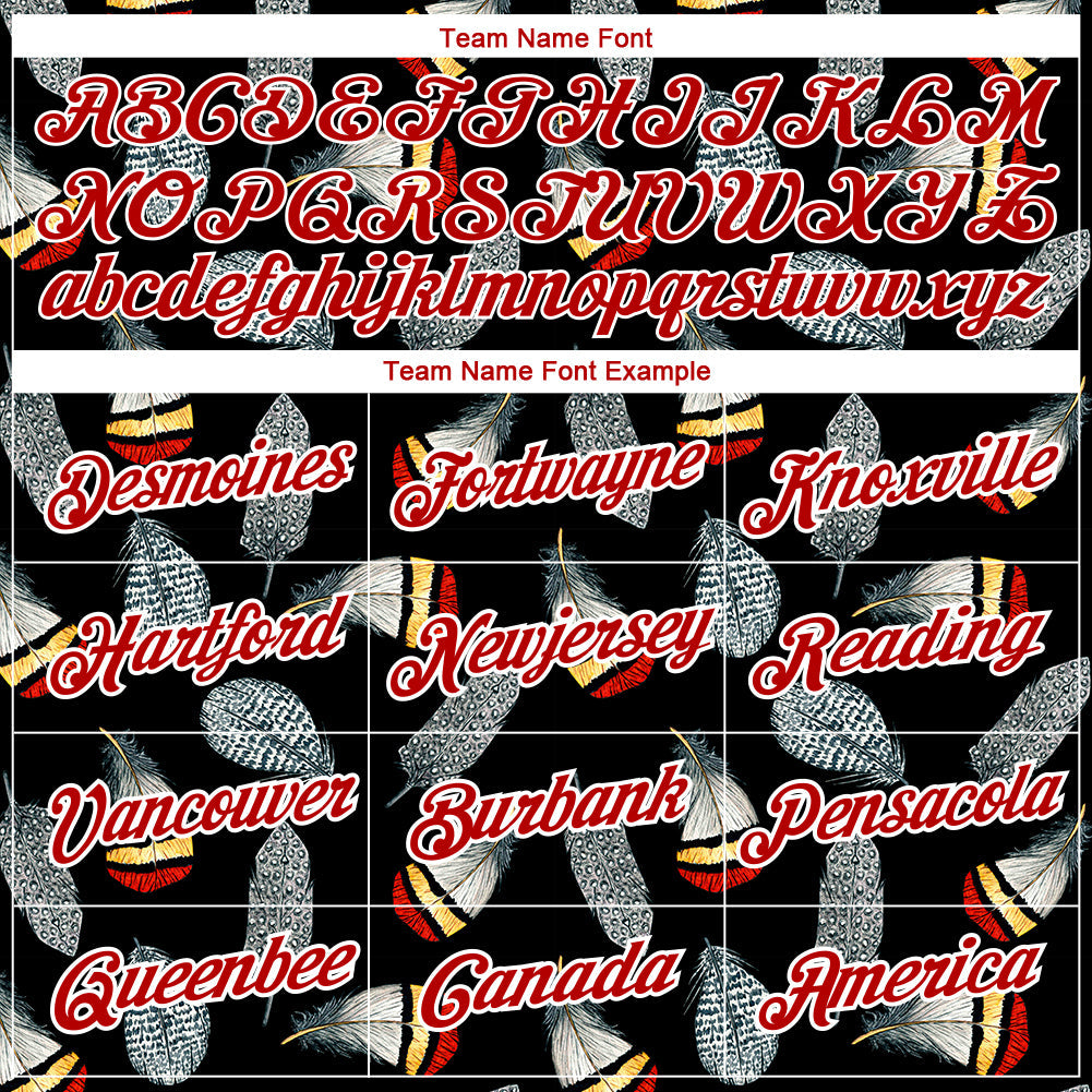 Custom Black Red-White 3D Pattern Design Feather Performance T-Shirt view 3