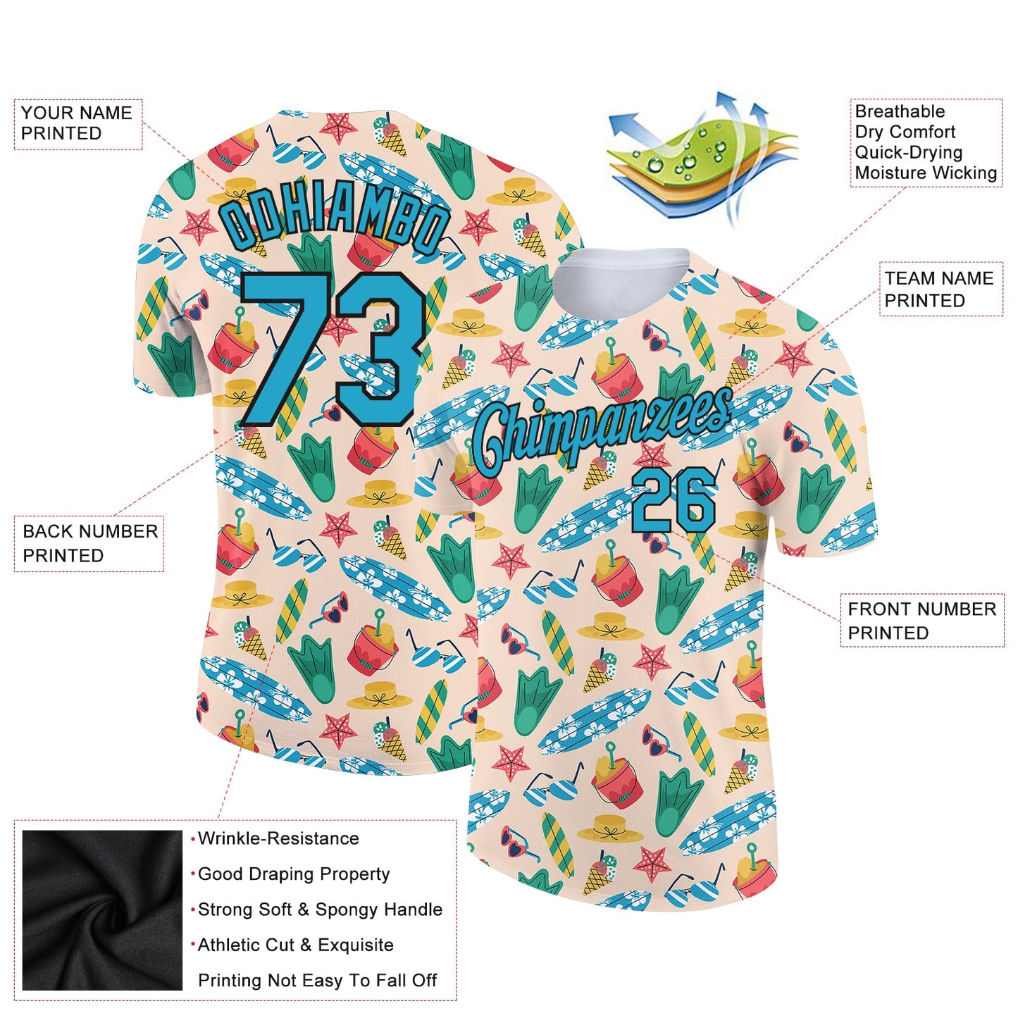Custom City Cream Panther Blue-Black 3D Pattern Design Hawaii Summer Holiday Performance T-Shirt view 2