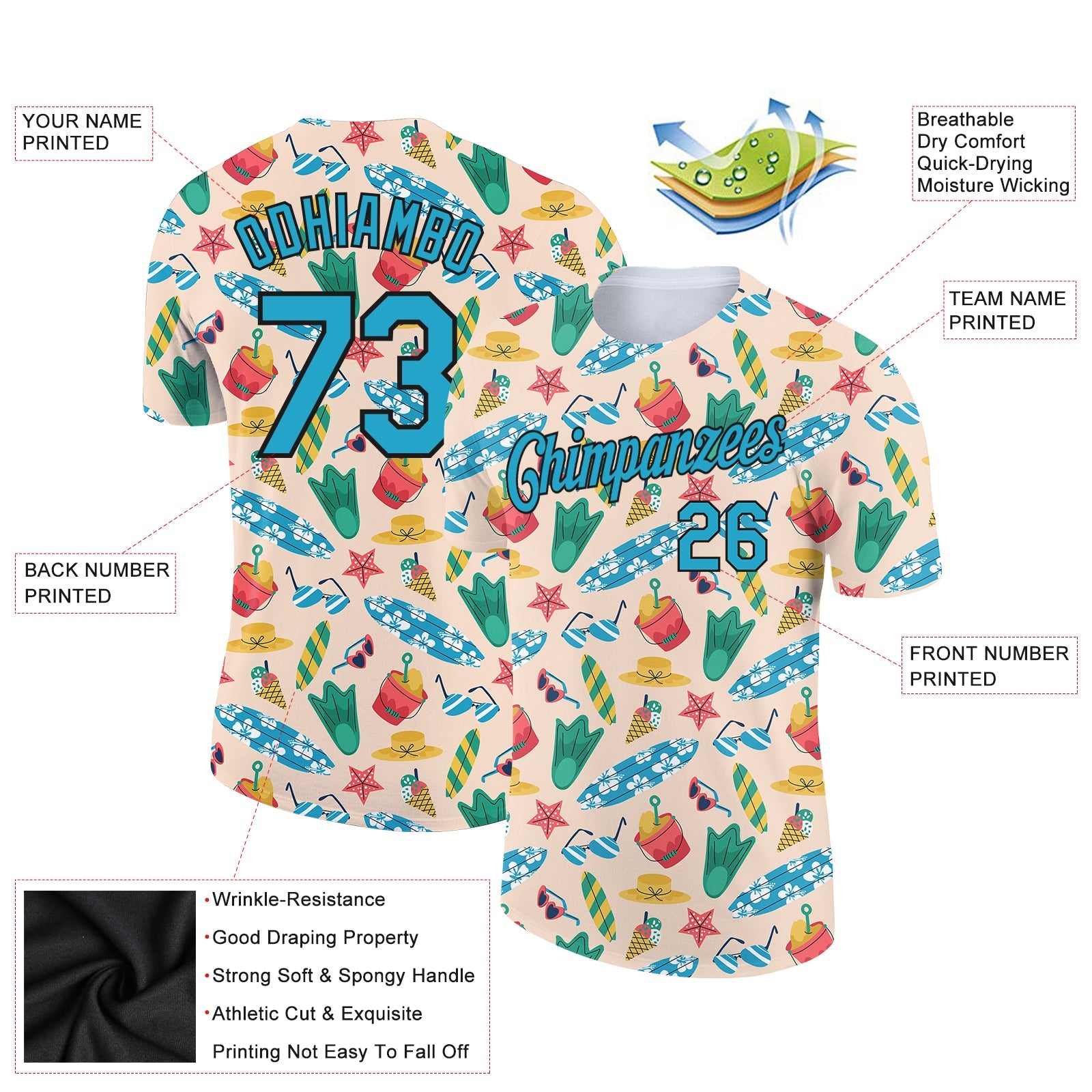 Custom City Cream Panther Blue-Black 3D Pattern Design Hawaii Summer Holiday Performance T-Shirt view 2